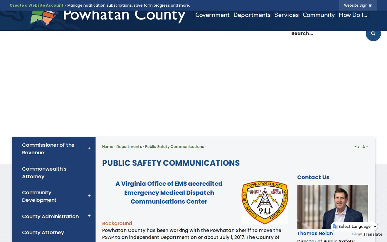 Powhatan County warrant search: Public Safety Communications contact page