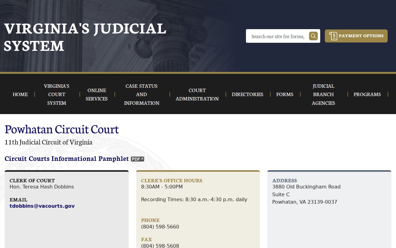 Powhatan County warrant records: Circuit Court clerk and schedule page