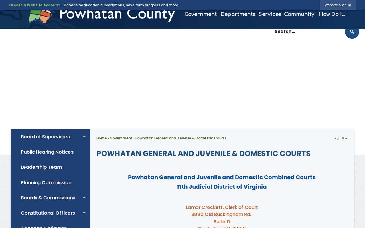 Powhatan County traffic warrant: local county court information page