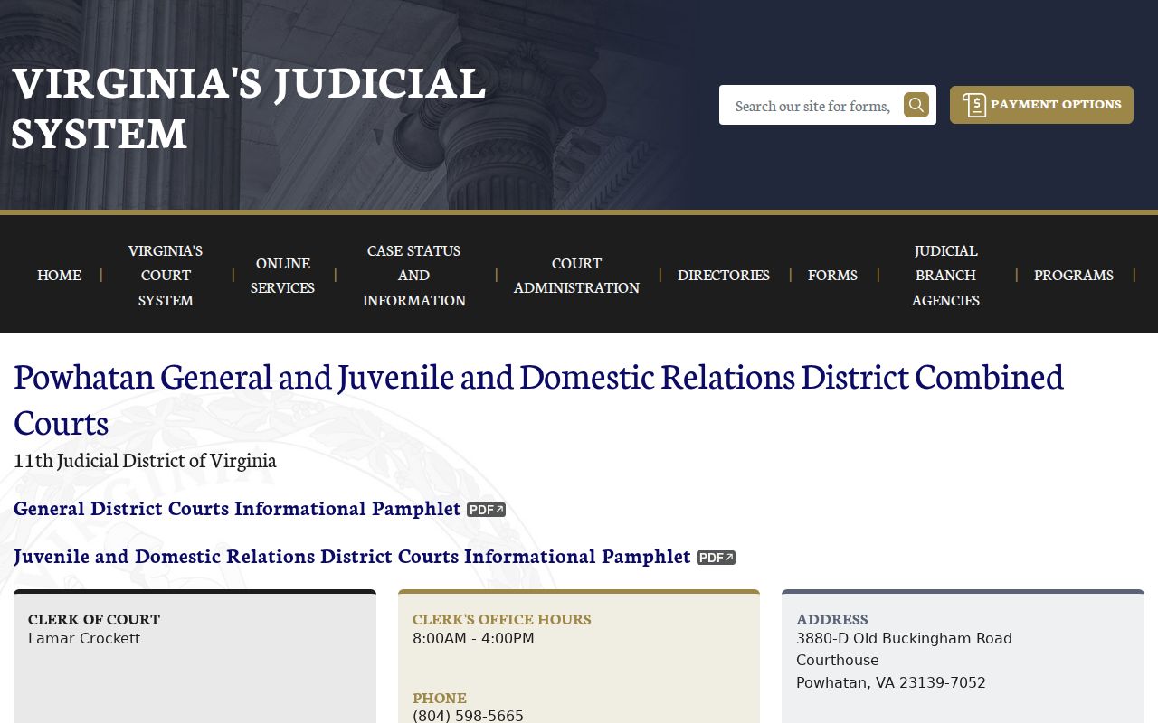 Powhatan County warrant search routing through the combined GDC and JDR court