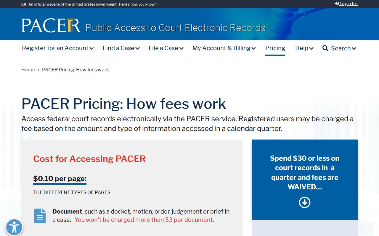 Powhatan County federal warrant reference: PACER case-search fees